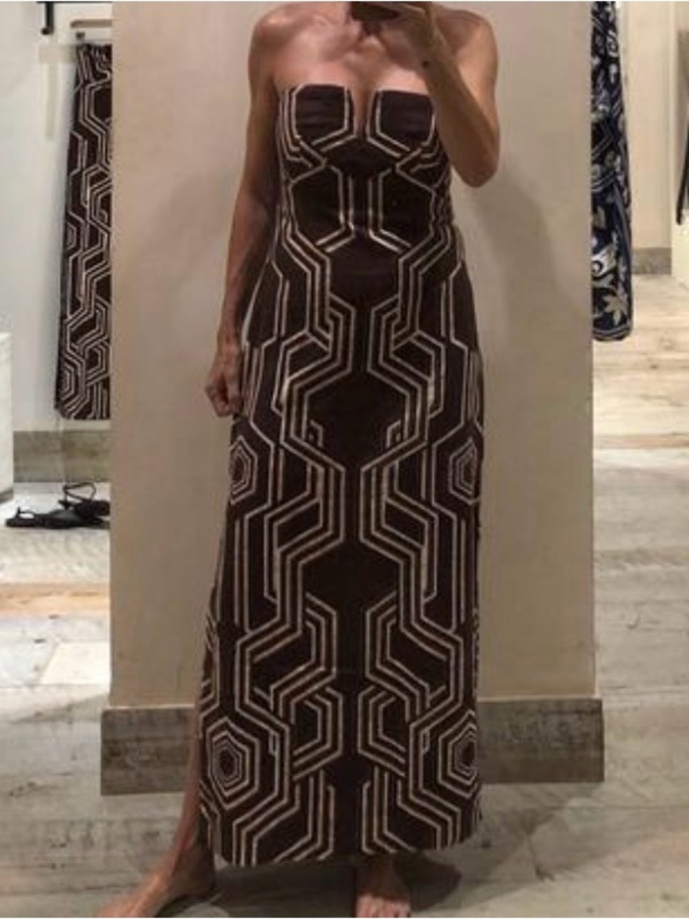 Anthropologie Brown Geometric Midi Dress